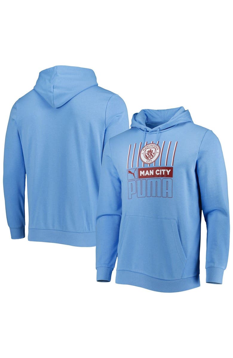 PUMA Men's Puma Light Blue Manchester City FtblCore Team Pullover Hoodie, Main, color, 