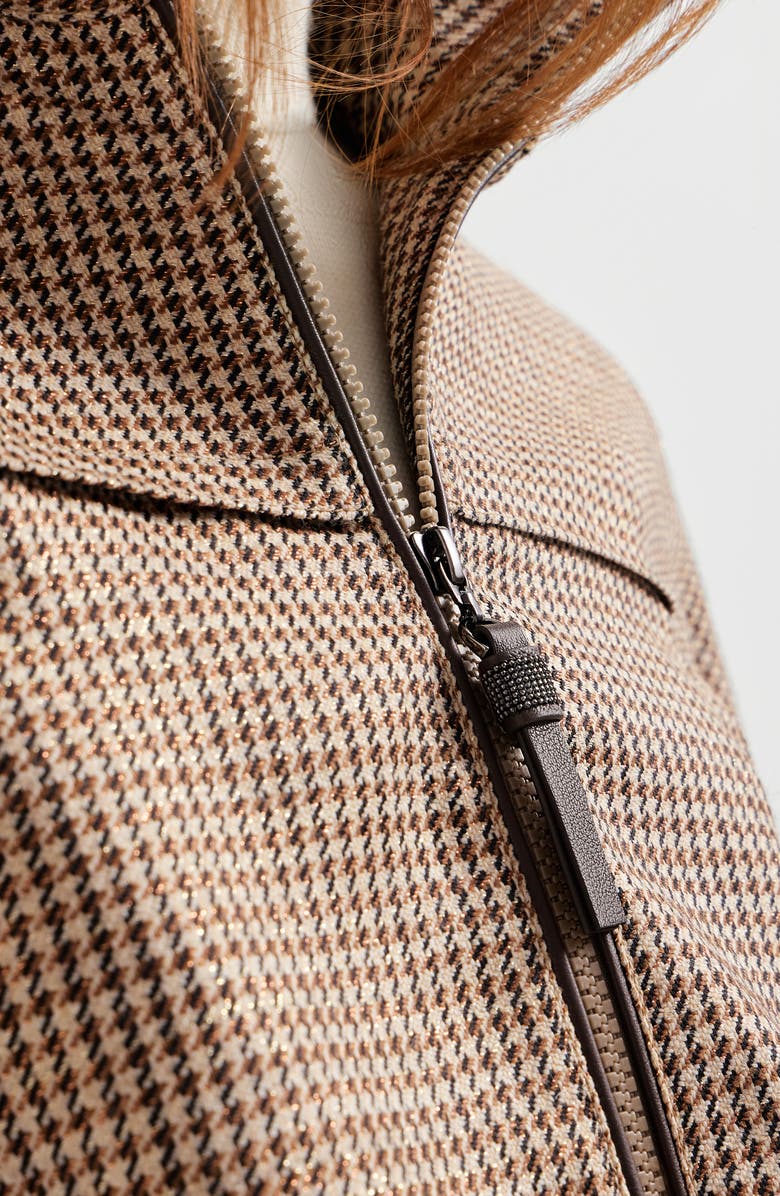 Brunello Cucinelli Sparkling houndstooth outerwear jacket, Alternate, color, Brown