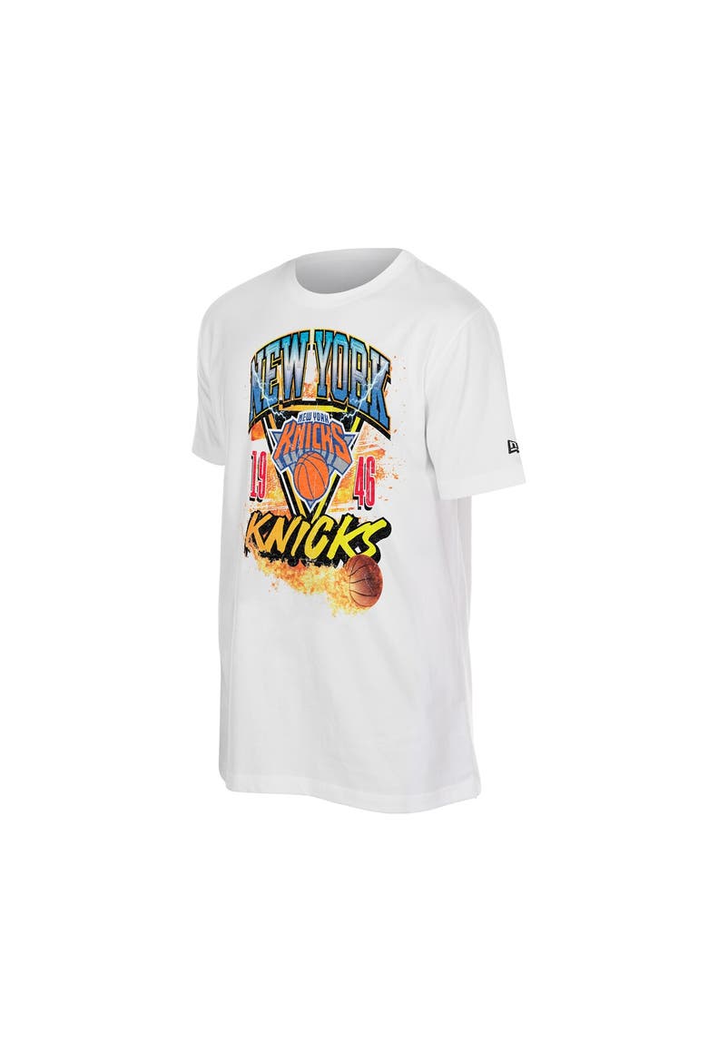 Men's New Era  White New York Knicks Lifestyle Capsule Basketball on Fire T-Shirt, Alternate, color, White