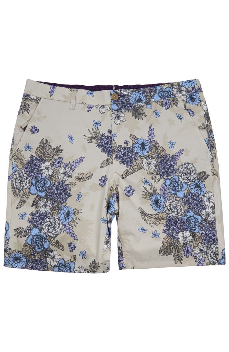 Lords of Harlech Clumped Floral Mens Flat Front Short, Alternate, color, Clumped Floral Natural
