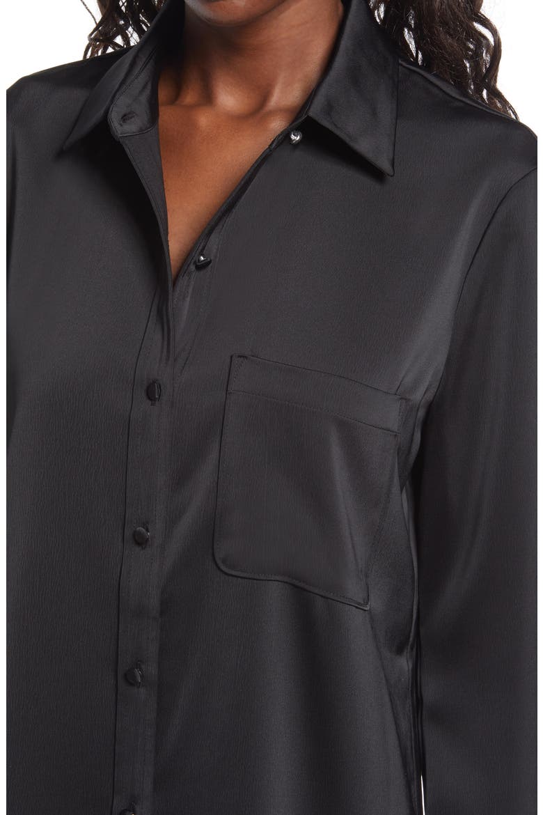 Hiedi Long Sleeve Shift Shirtdress, Alternate, color, BLACK SATIN
