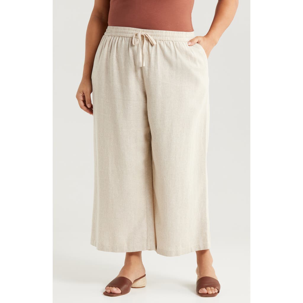 Caslon ® Stripe Tie Waist Wide Leg Linen Blend Pants In Brown