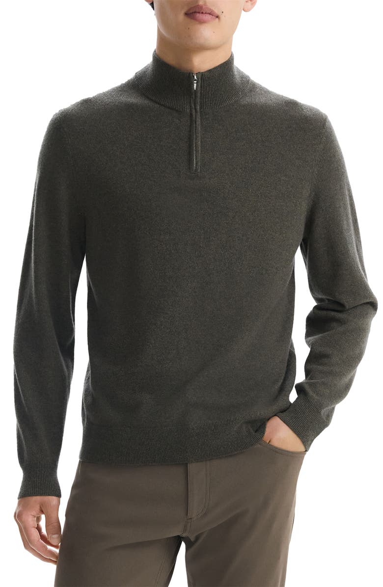 Theory Hilles Quarter Zip Cashmere Sweater, Main, color, Hunter Green Melange