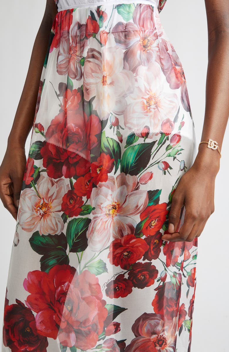 Dolce&Gabbana Floral Print Silk Chiffon Skirt, Alternate, color, Ha5pd B.rose Antiche F.bco