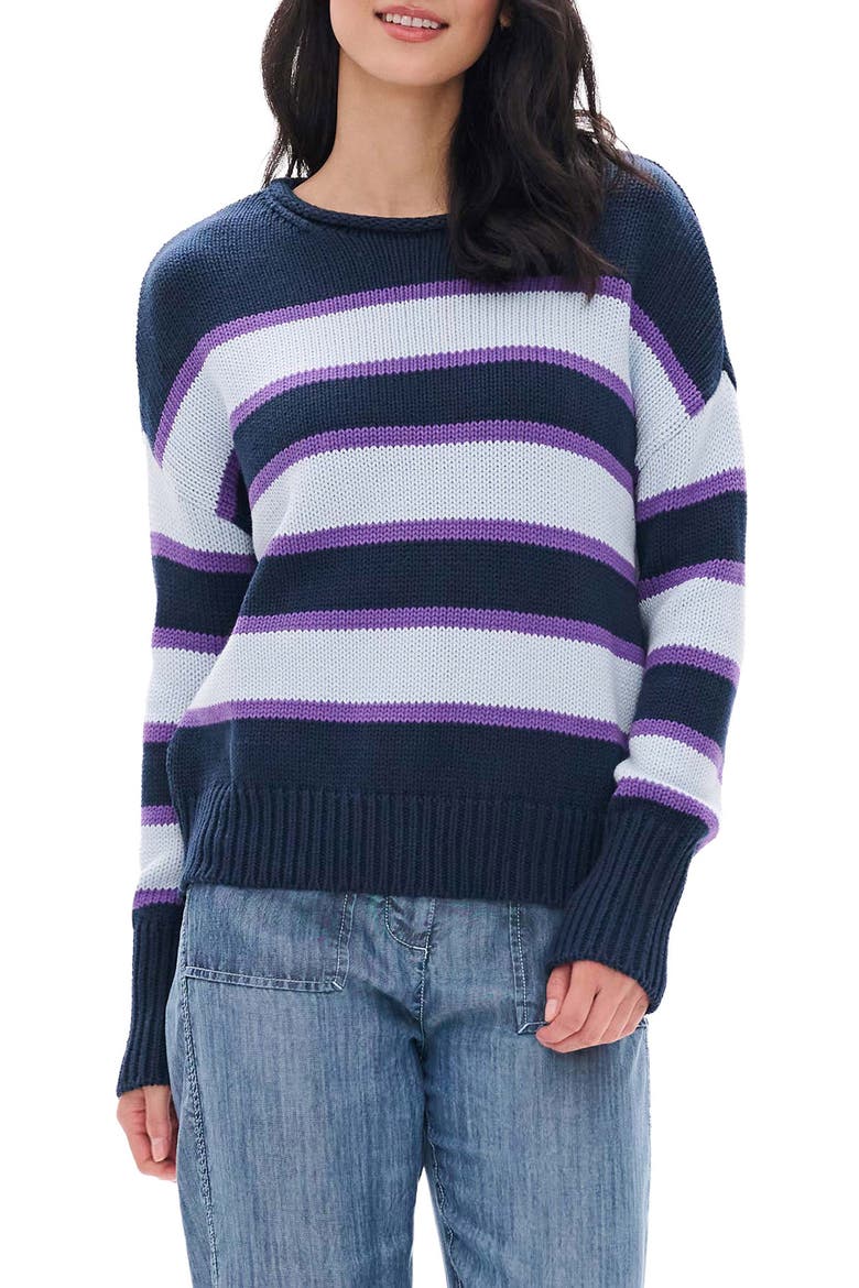 Rolled Collar Striped Sweater, Main, color, NAVY