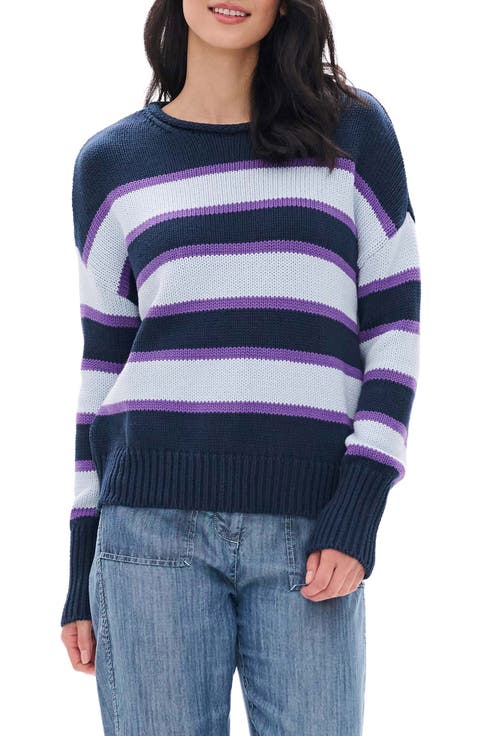 Rolled Collar Striped Sweater
