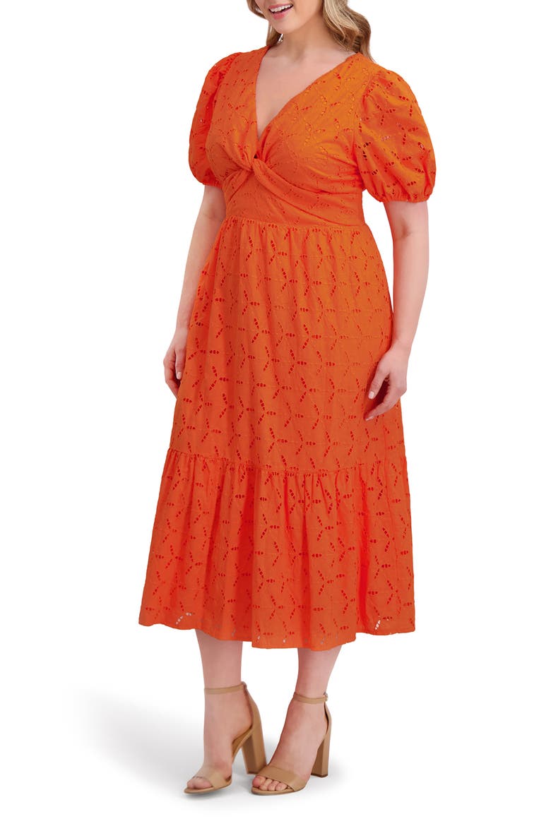 Cotton Eyelet Midi Dress, Alternate, color, ORANGE