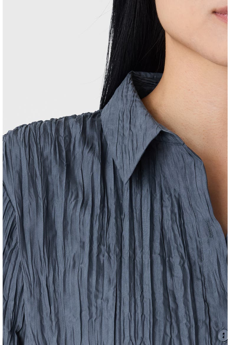 Plissé Silk Tunic Shirt, Alternate, color, ECLIPSE