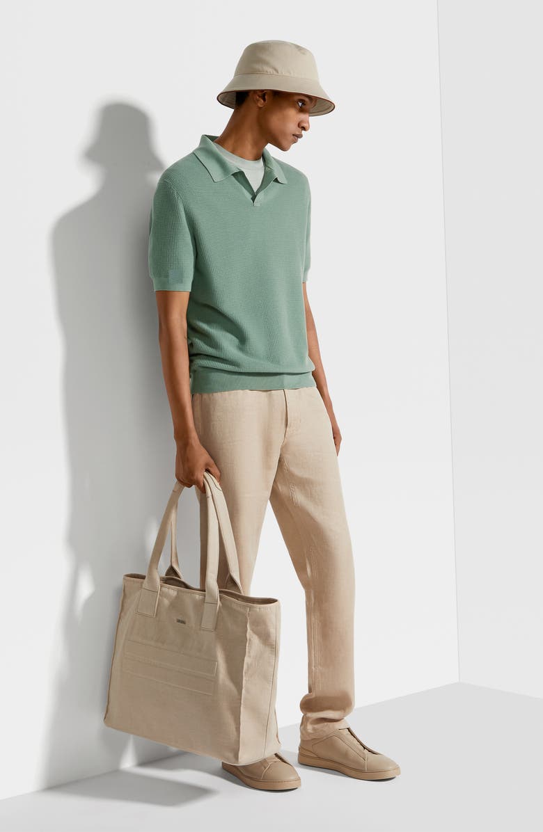 ZEGNA Waffle Stitch Premium Cotton Polo Sweater, Alternate, color, 