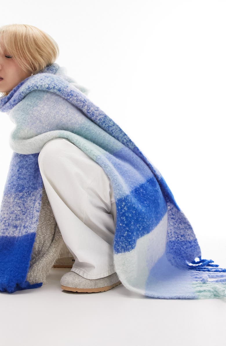 Topshop Blanket Check Fringe Scarf, Alternate, color,
