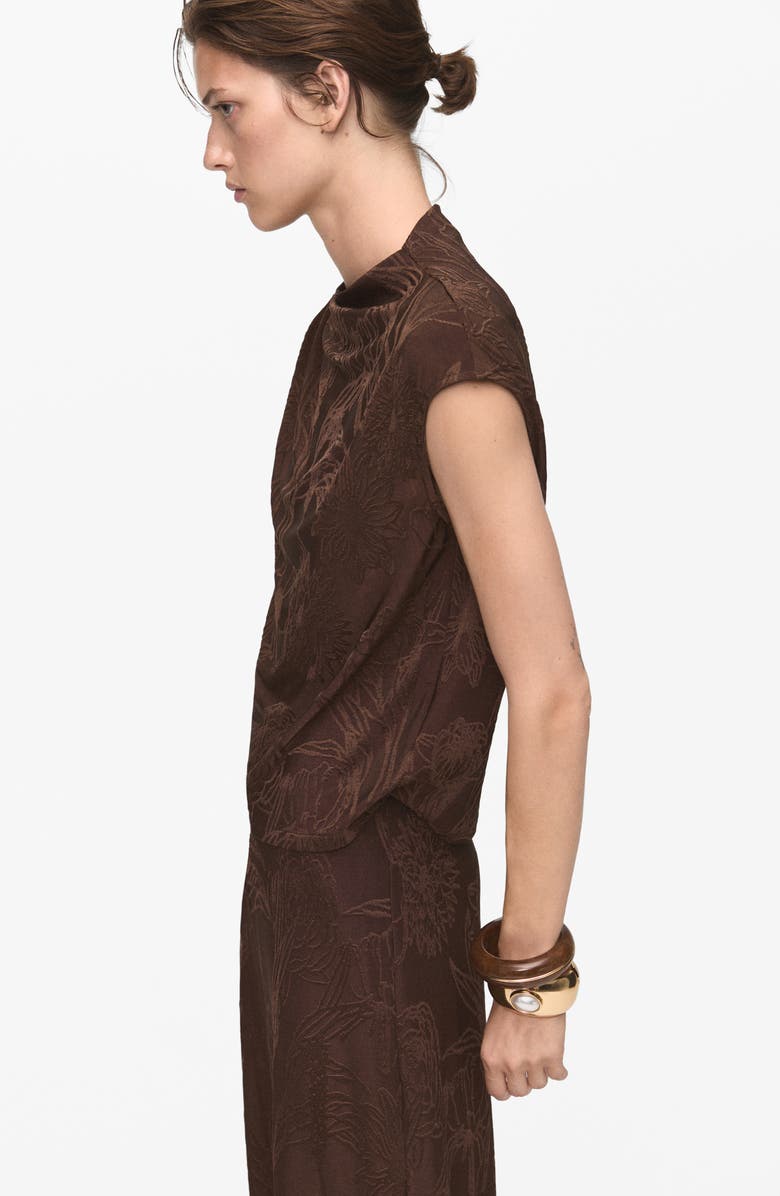 MANGO Floral Jacquard Top, Alternate, color, Brown