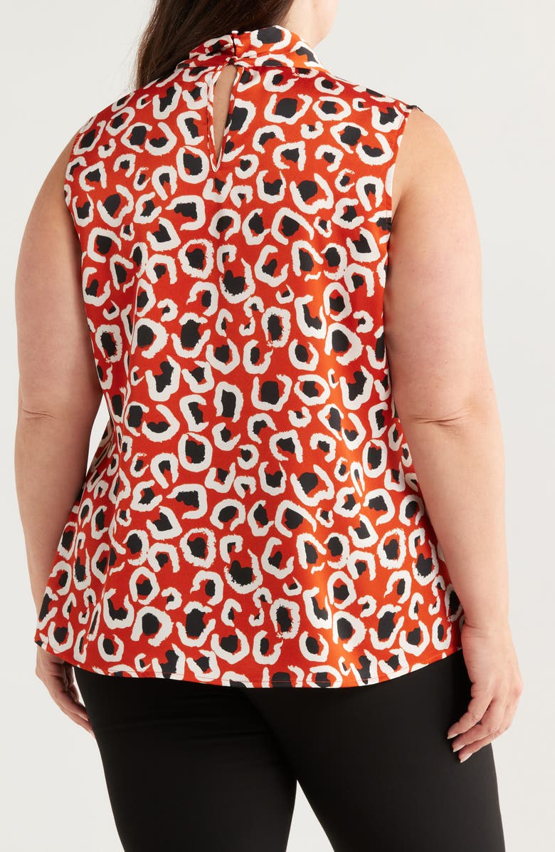 Tahari ASL Bow Neck Sleeveless Satin Top, Alternate, color, Persimmon Leopard