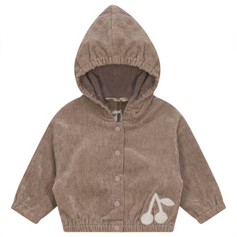 Velour Hooded Cardigan with Cherry Hook Stitch (Baby)