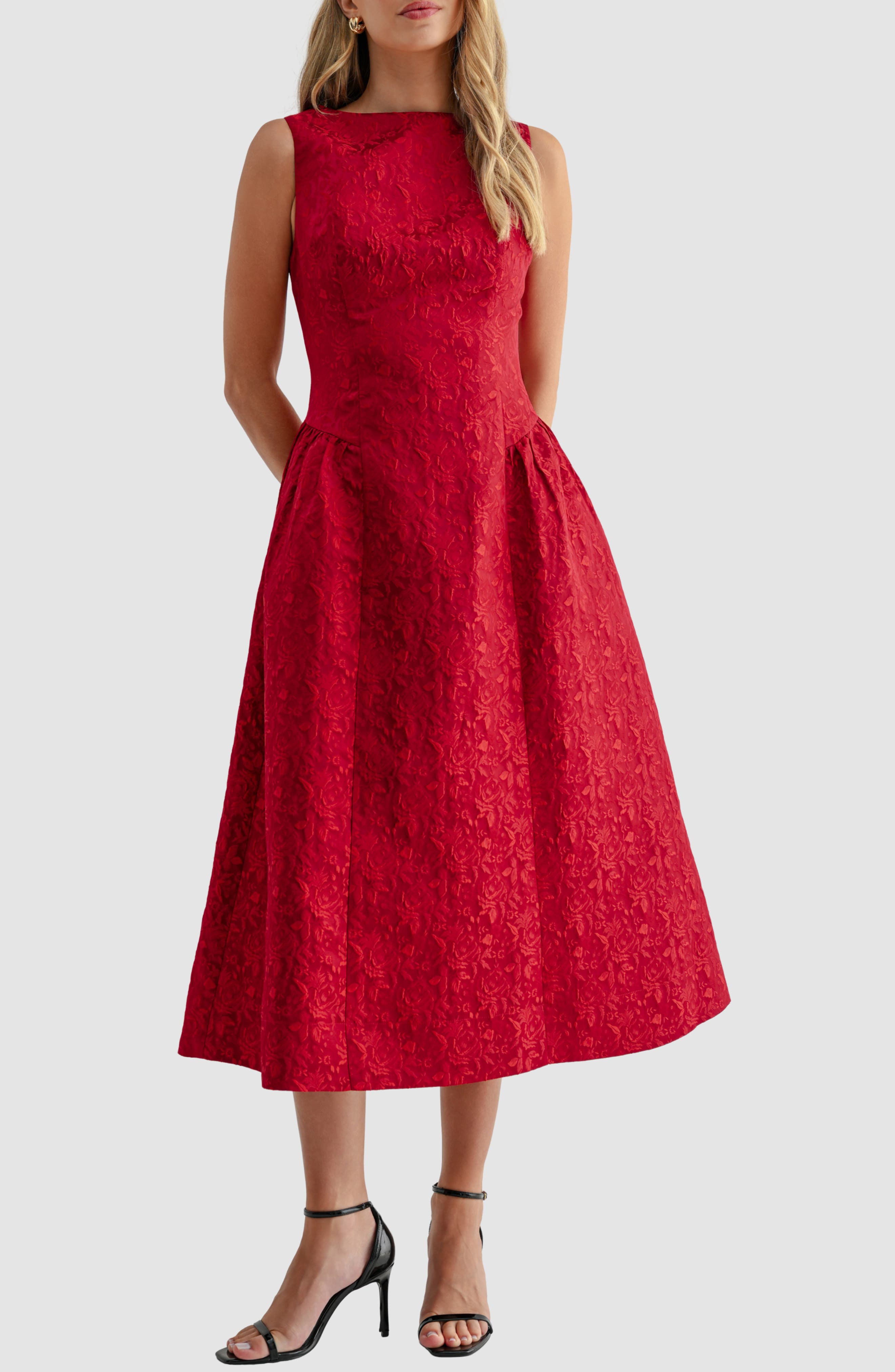 Jacquard Fit & Flare Midi Dress