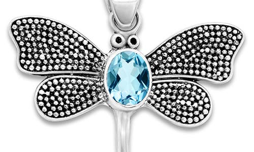 Samuel B. Sterling Silver Blue Topaz Dragonfly Pendant In Metallic