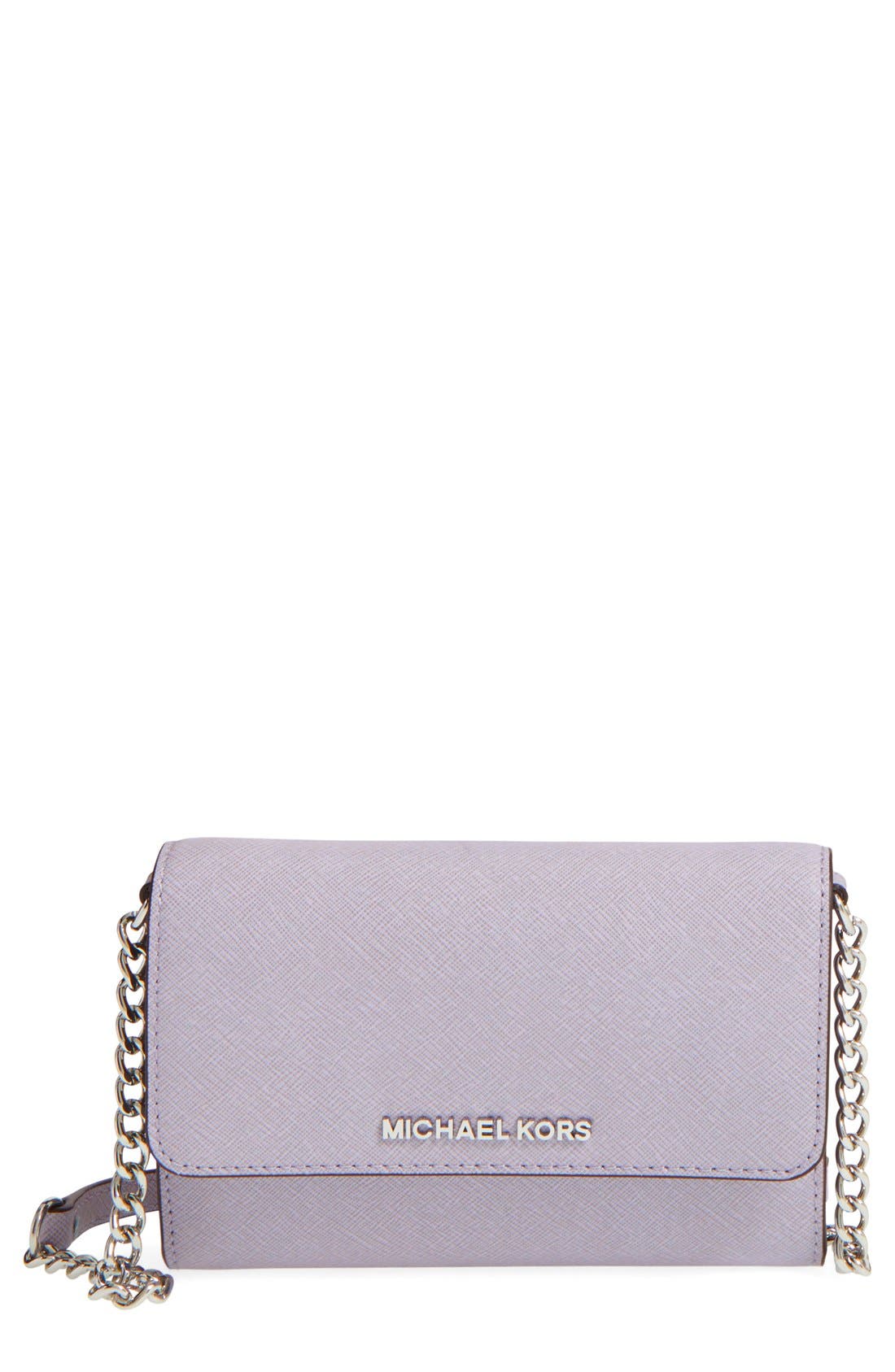 'Large Jet Set' Saffiano Leather Crossbody Bag, Main, color, LILAC/ SILVER