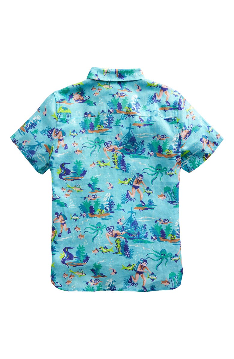 Mini Boden Kids' Aquatic Print Short Sleeve Linen & Cotton Button-Down Shirt, Alternate, color,