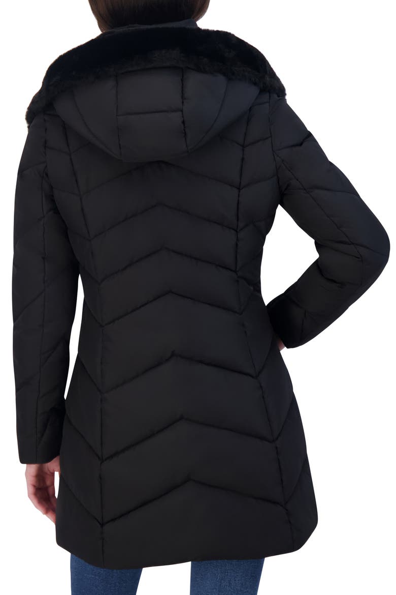 Faux Fur Trim Bibbed Puffer Jacket, Alternate, color, BLACK