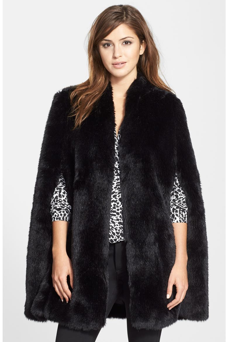 Faux Fur Cape, Main, color, RICH BLACK
