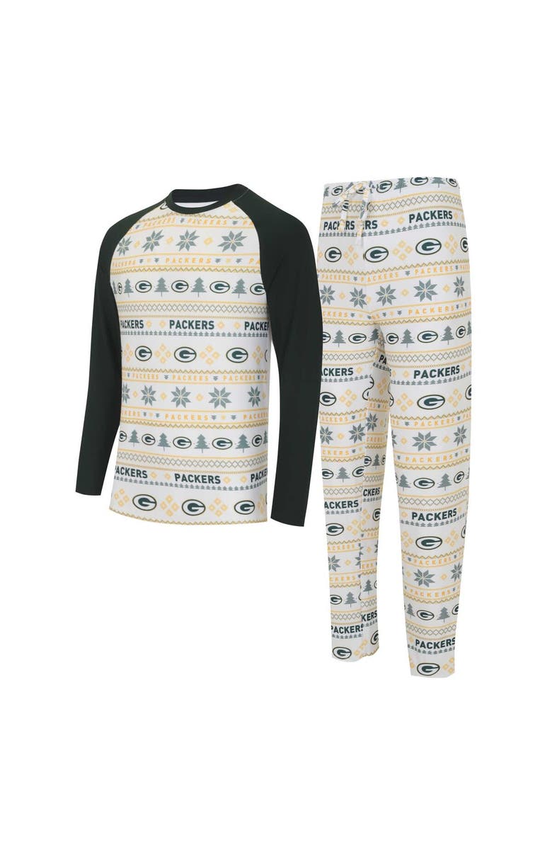 CONCEPTS SPORT Men's Concepts Sport White/Green Green Bay Packers Tinsel Raglan Long Sleeve T-Shirt & Pants Sleep Set, Main, color, White