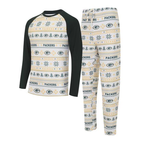 Men's Concepts Sport White/Green Green Bay Packers Tinsel Raglan Long Sleeve T-Shirt & Pants Sleep Set