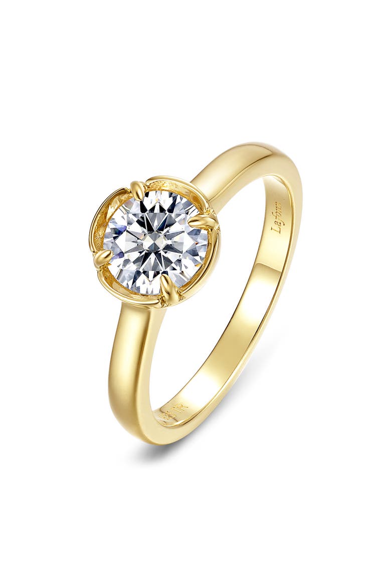 Blossom Cradle Simulated Diamond Solitaire Ring, Main, color, WHITE/ GOLD