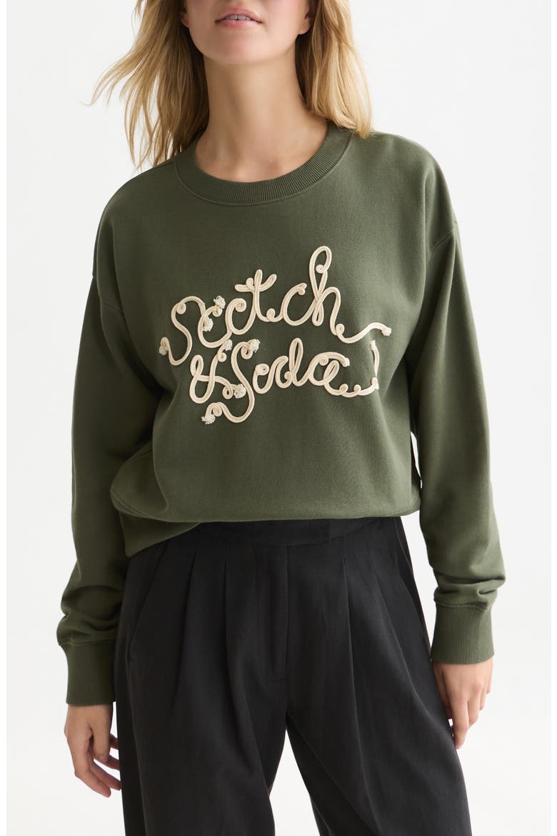 Ribbon Embroidery Loose Fit Sweatshirt, Main, color, THYME