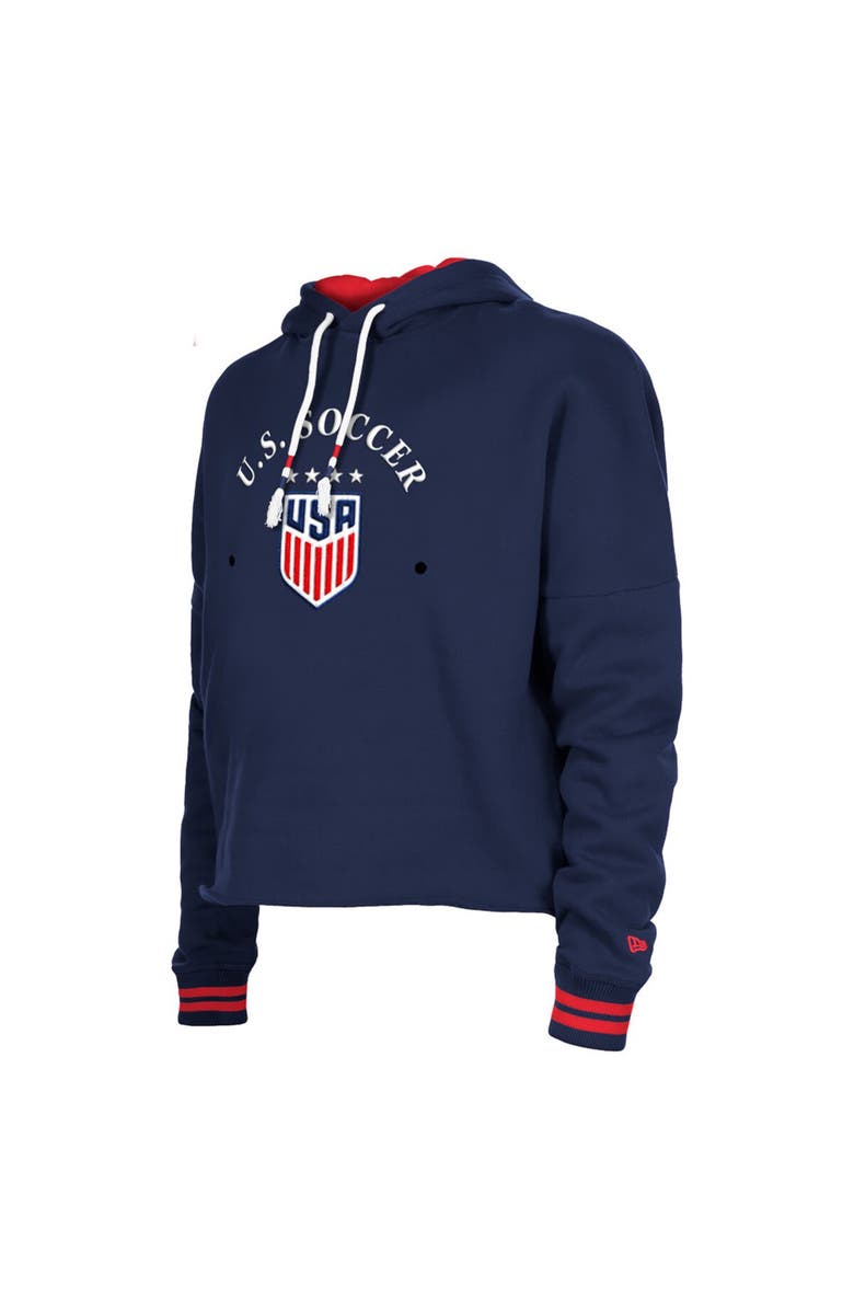 5TH AND OCEAN BY NEW ERA Women's 5th & Ocean by New Era Navy USWNT Athleisure Cropped Fleece Pullover Hoodie, Alternate, color, Navy