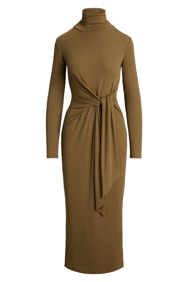 Tie Waist Long Sleeve Rib Dress, Alternate, color, HONEY TAN