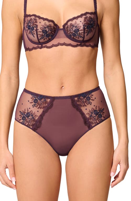 Simone Perele Intrigue Floral Embroidered Briefs In Purple