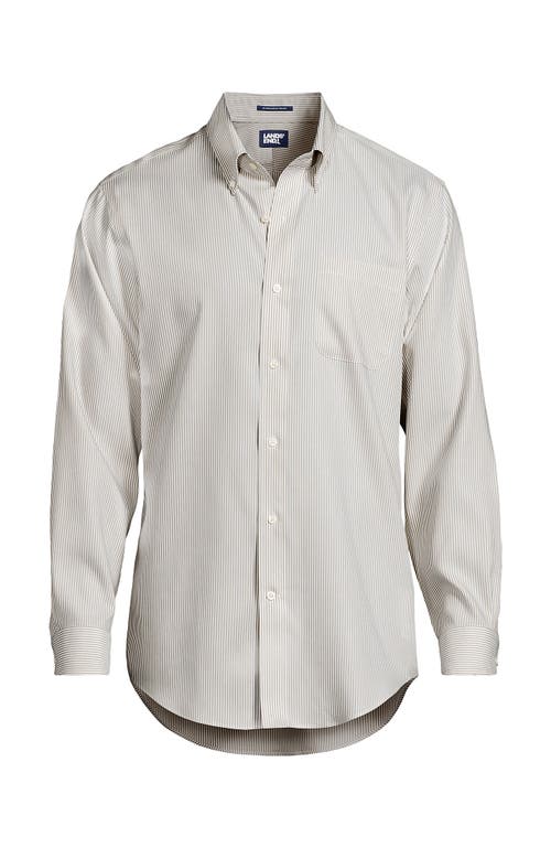 Lands' End School Uniform Tailored Fit No Iron Solid Supima Cotton Pinpoint Buttondown Collar Dress In Khaki Narrow Stripes