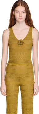 SANDRO Floral pointelle knit top