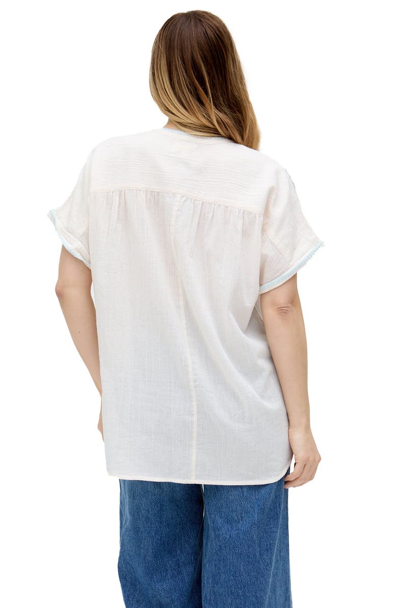 Raffya Juneeta Crop Sleeve Button Down Shirt, Alternate, color, Cream