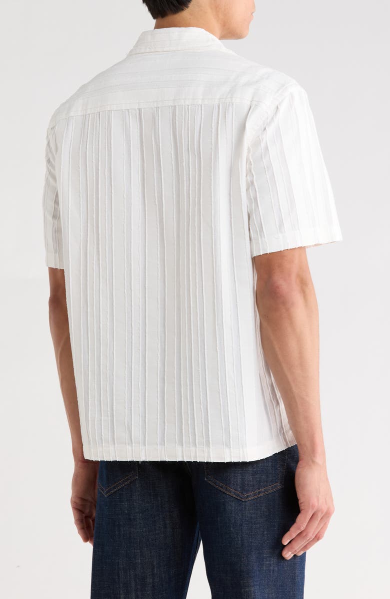 DENIM AND FLOWER Vertical Textured Stripe Camp Shirt, Alternate, color, White