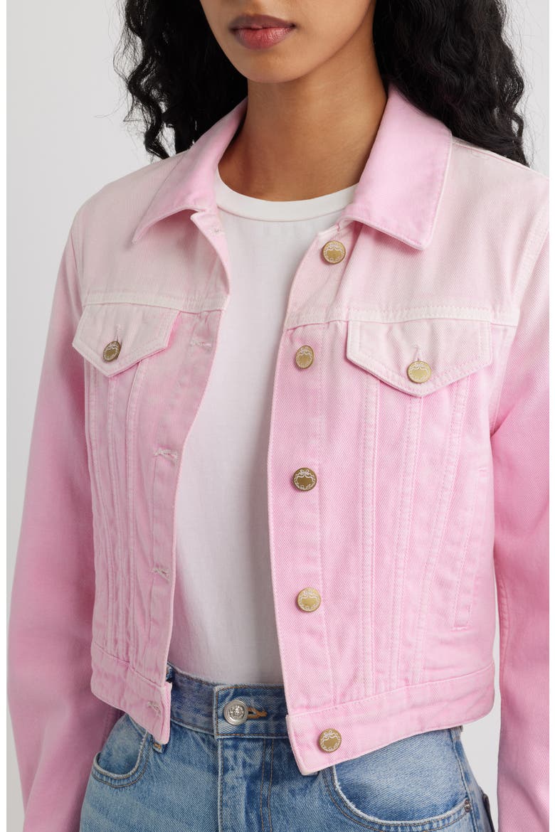 Bardot Ombré Denim Trucker Jacket, Alternate, color, STRAWBERRY SUNRISE