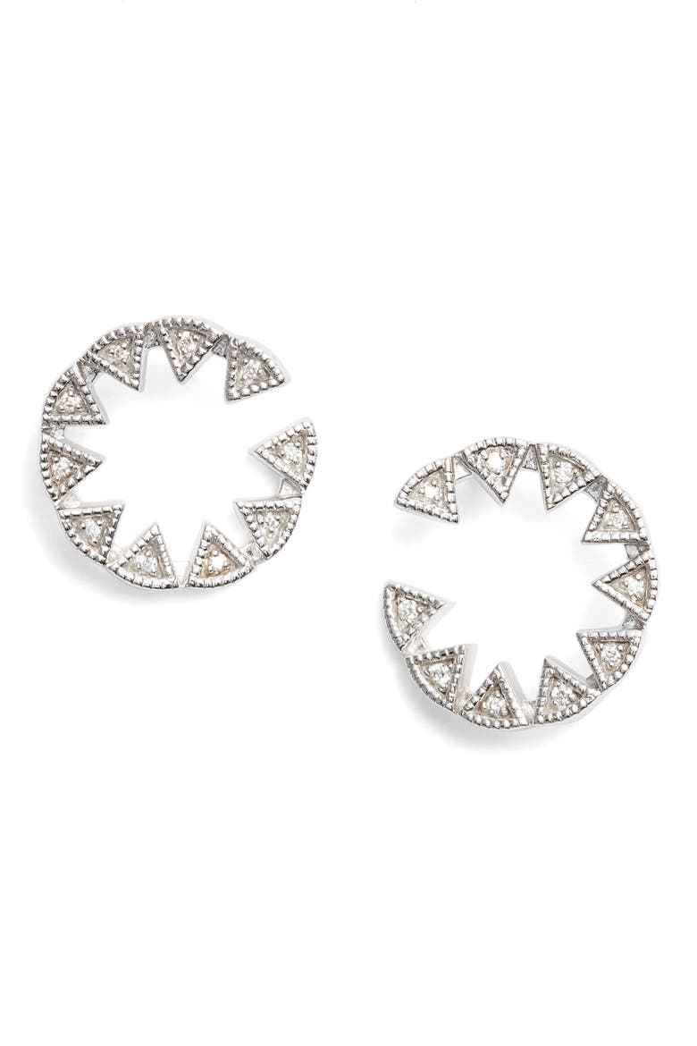 Emily Sarah Triangle Diamond Stud Earrings, Main, color, WHITE GOLD