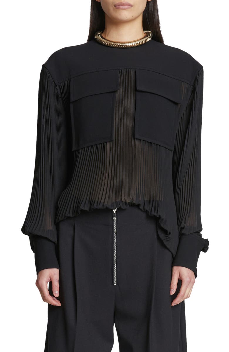 Proenza Schouler Pleated Sheer Flounced Blouse, Main, color, 