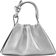 behno Mini Tina Ruched Metallic Leather Baguette Top Handle Bag