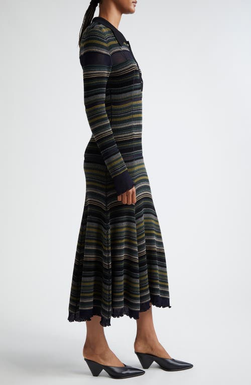 3.1 Phillip Lim Stripe Long Sleeve Knit Shirtdress In Black Multi