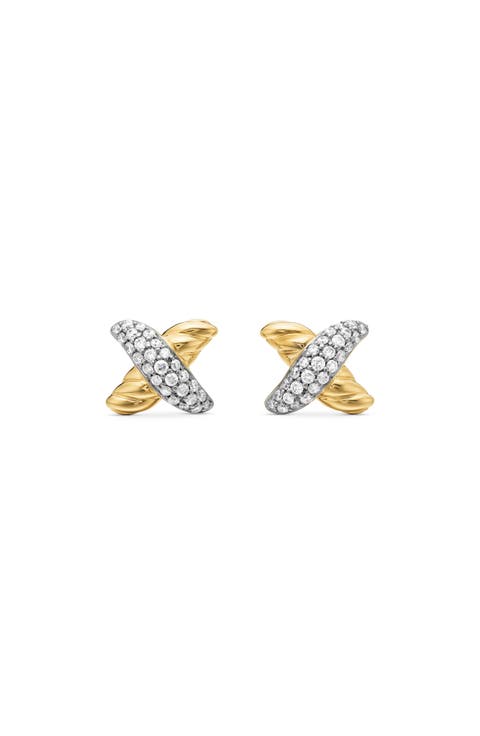 X Petite Earrings with Diamonds and Gold