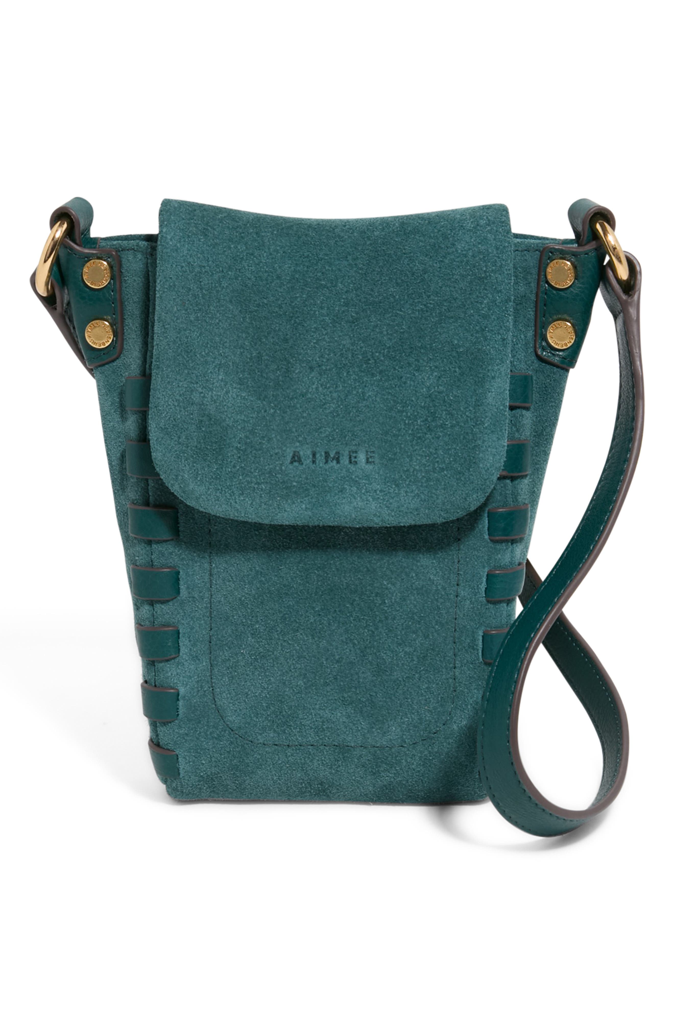 AIMEE Zen Suede Phone Crossbody Bag in Transform Teal Suede 