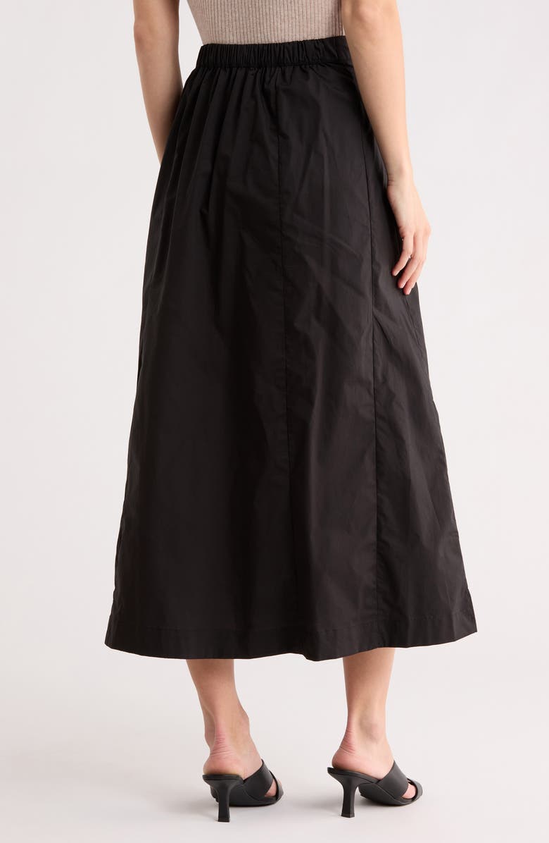 T Tahari Button Front Cotton Midi Skirt, Alternate, color, Black