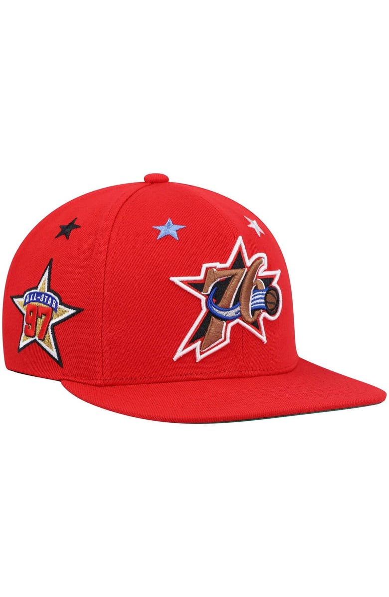 Mitchell & Ness Men's Mitchell & Ness Red Philadelphia 76ers Hardwood Classics 1997 NBA All-Star Weekend Top Star Snapback Hat, Alternate, color, 