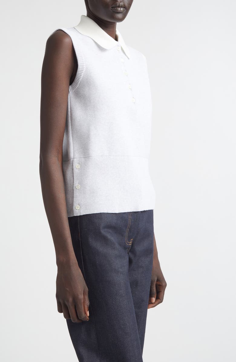 Thom Browne 4-Bar Sleeveless Milano Knit Cotton Polo, Alternate, color, Pale Grey
