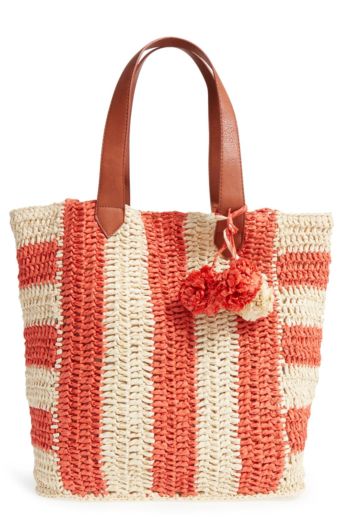 'Sherwood' Straw Beach Tote, Main, color, CORAL/ NATURAL