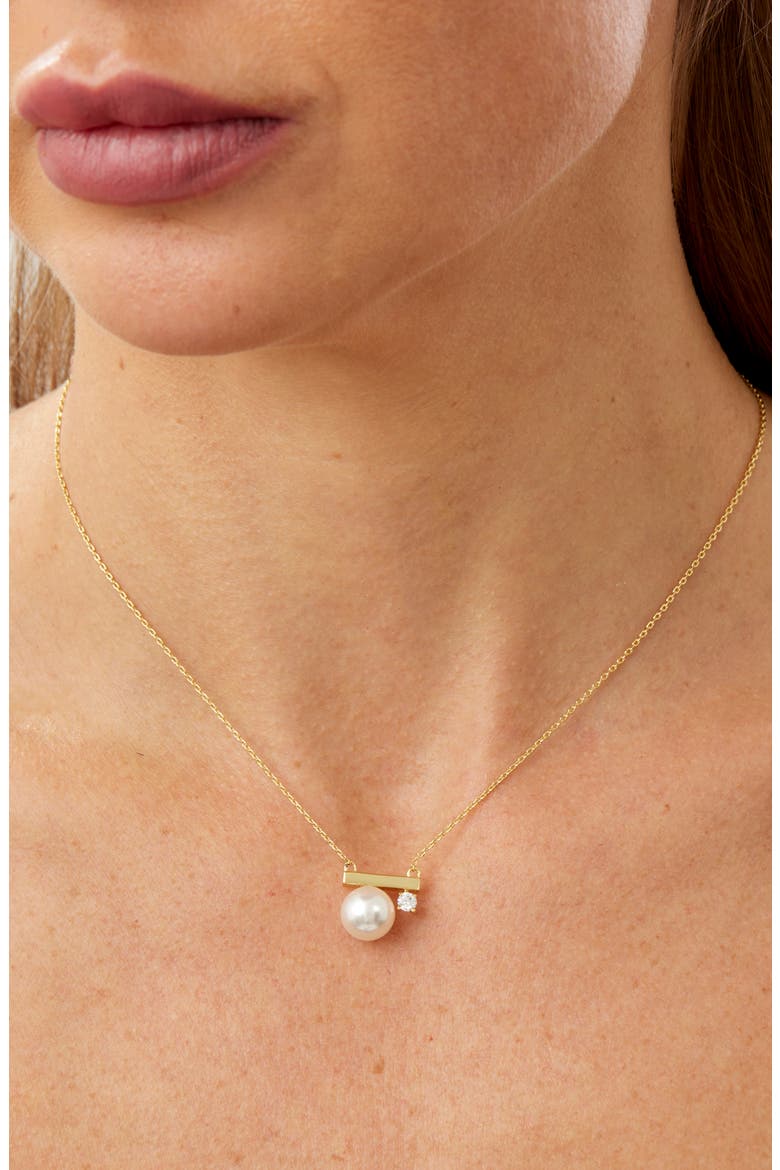 14k Gold Plated Cultured Pearl and Cubic Zirconia Pendant Necklace and Earrings Set, Alternate, color, YELLOW