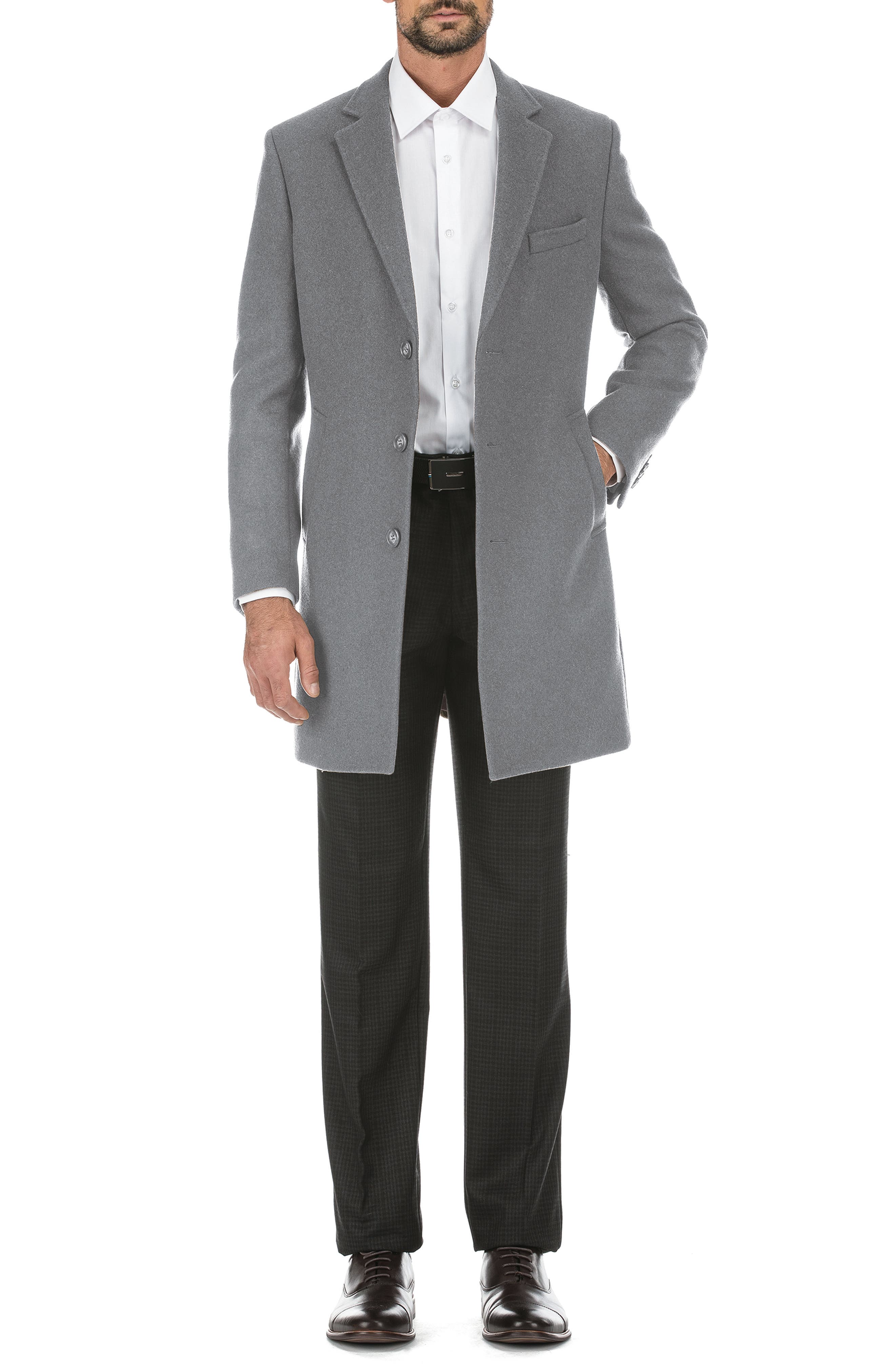 English Laundry Wool Blend 3-Button Three-Quarter Length Top Coat