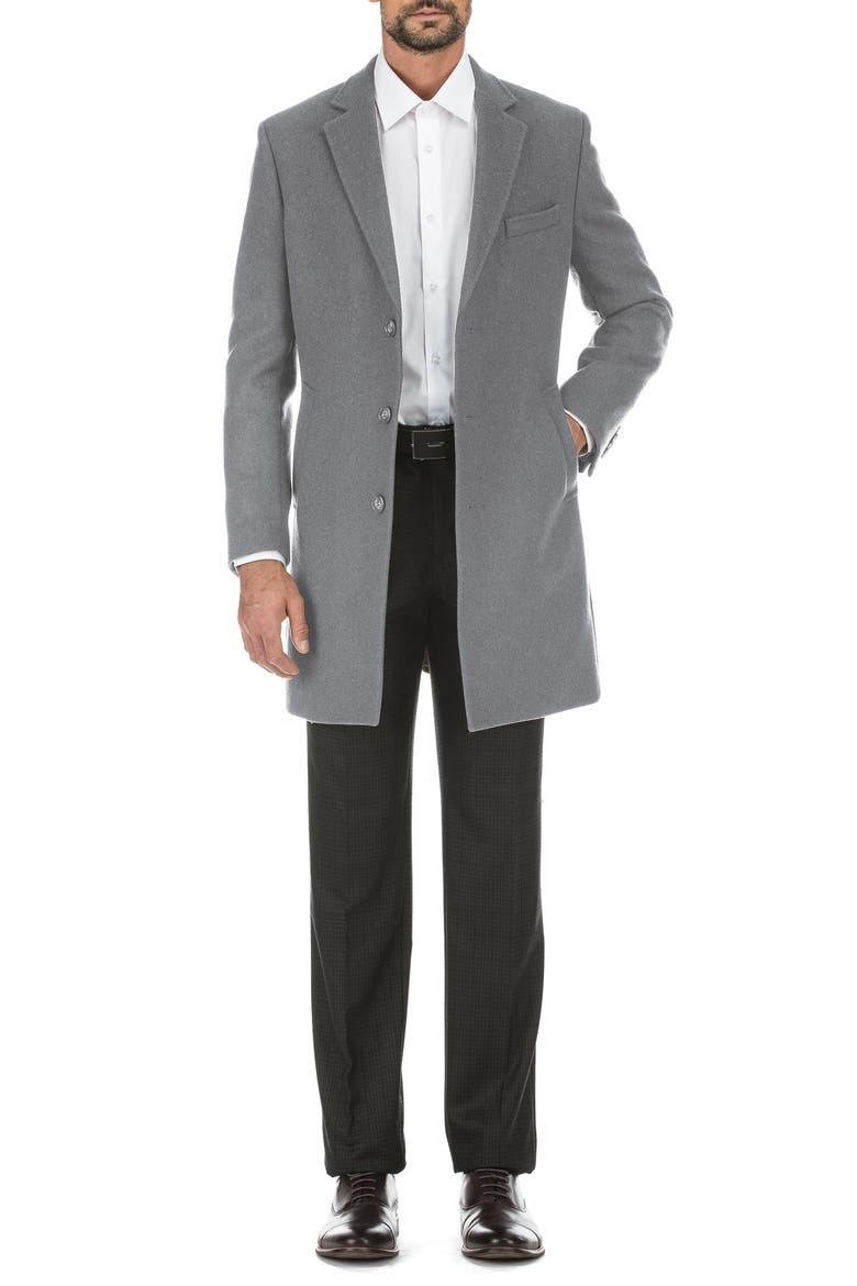 Wool Blend 3-Button Three-Quarter Length Top Coat, Main, color, LT GRAY