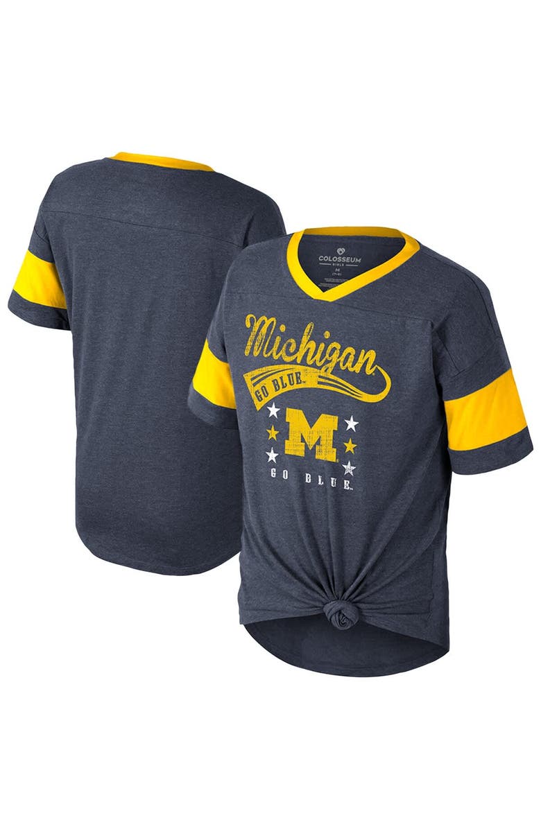 COLOSSEUM Girls Youth Colosseum  Navy Michigan Wolverines Frontier Tie Front T-Shirt, Alternate, color, 