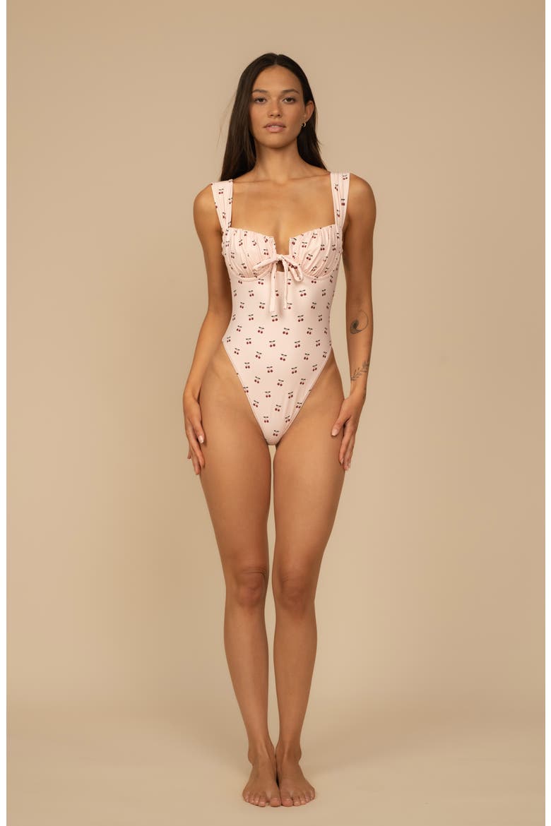 Petal Underwire One-Piece Swimsuit, Alternate, color, CHERRIES
